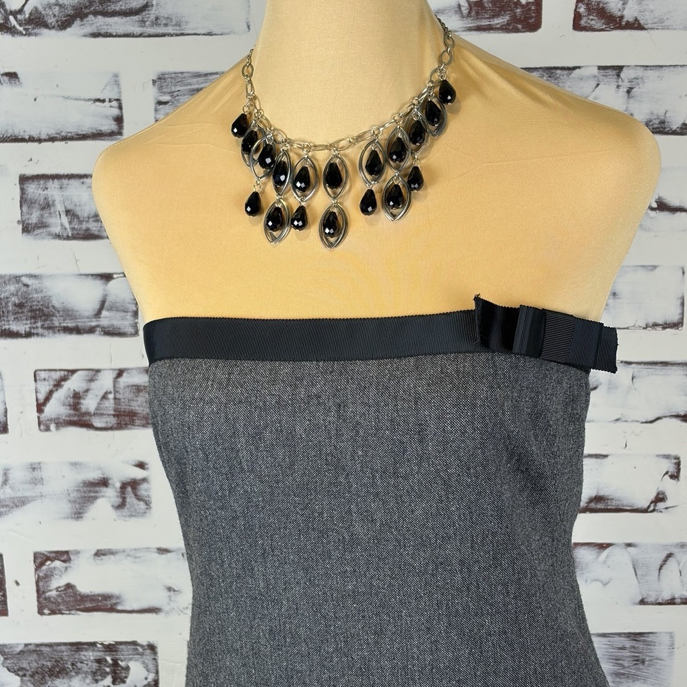 Vintage Bib Necklace Black Tear Drop Adjustable‎ Size Silver Chain Costume